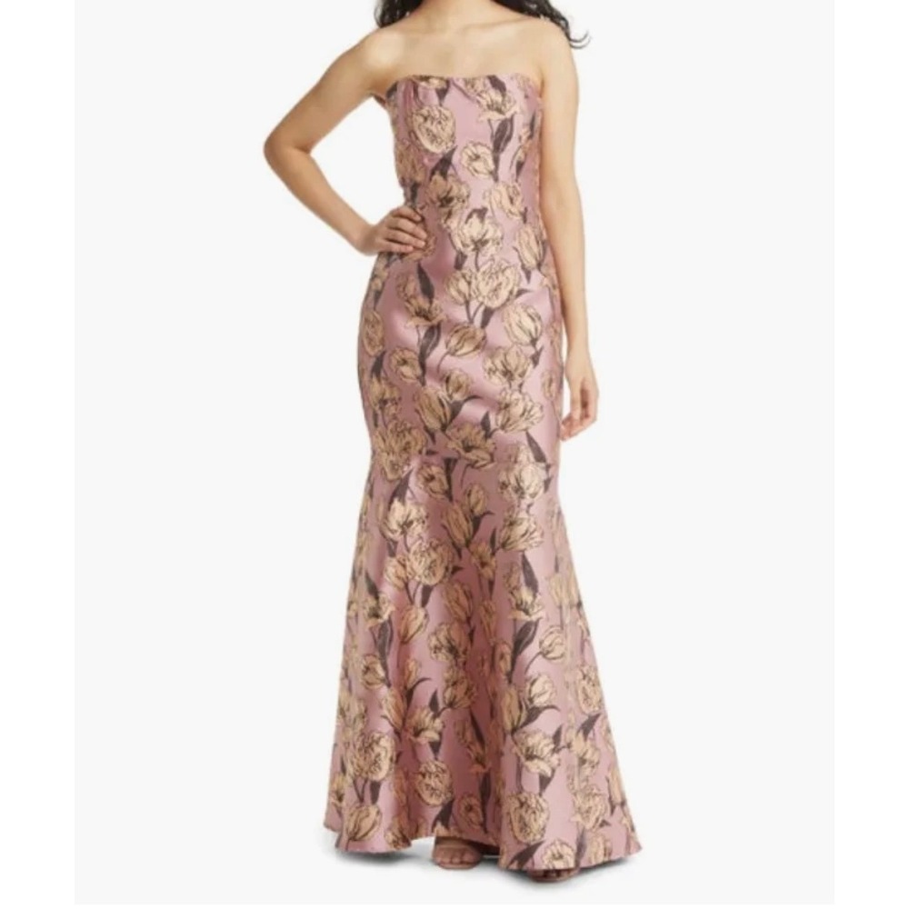 Lulus Mauve Pink Floral Jacquard Strapless Mermaid Maxi Dress NWT Size L